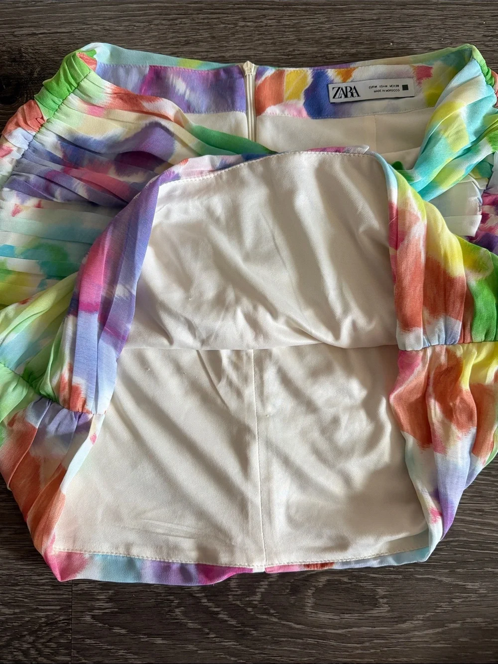 Zara Multicolor Watercolor Ruched Mini Skirt